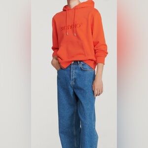 NWT SANDRO H22 RETRO HOODIE ORANGE Sz XXL